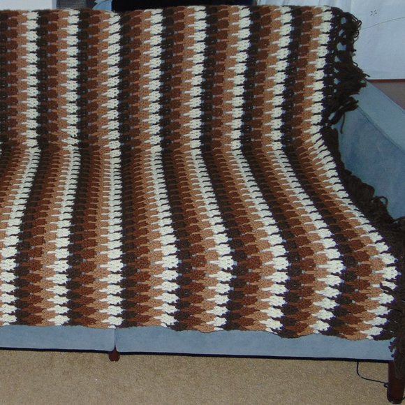 Vintage Afghan, Handmade, Shades of Brown, Beige and Ivory, 60 x76 - Picture 2 of 16